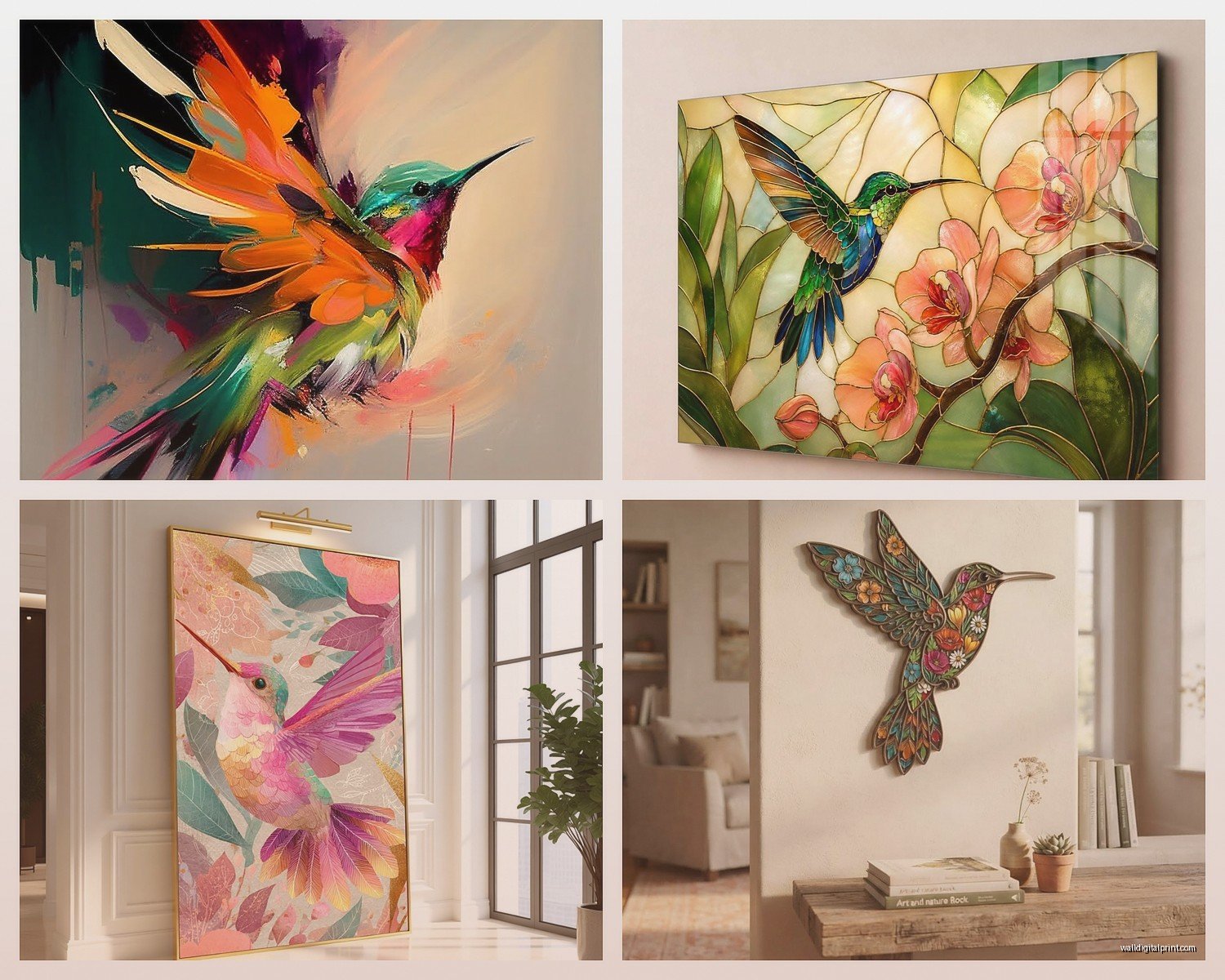 Hummingbird Wall Art: Tiny Bird Nectar Garden Flight