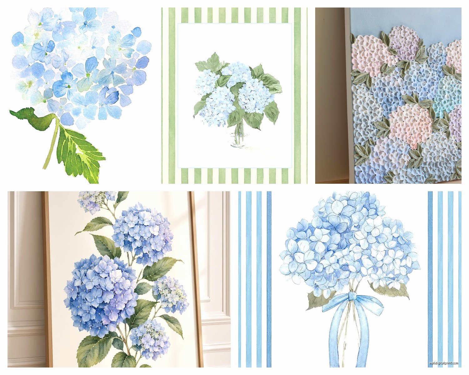 Hydrangea Wall Art: Blue Pink Flower Bush Garden Bloom