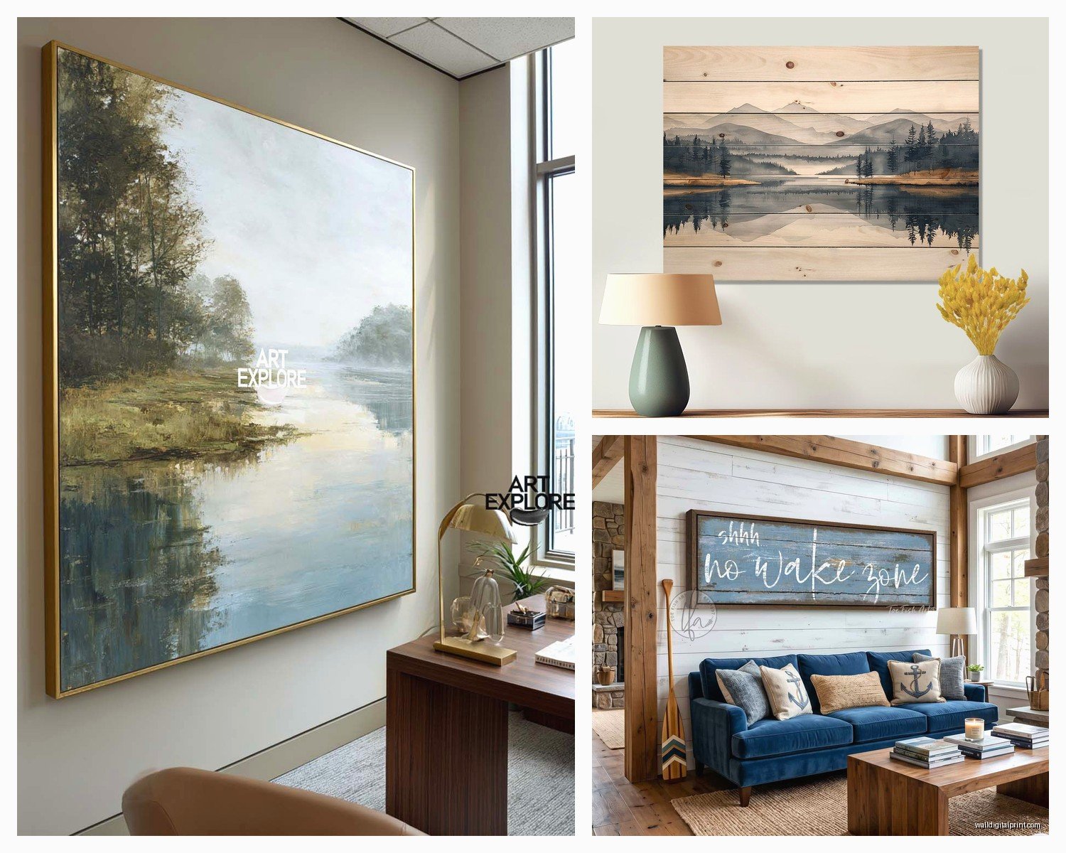 Lake Wall Art: Water Reflection Cabin Dock Photography