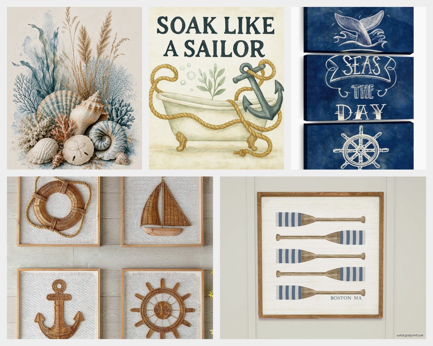 Nautical Bathroom Wall Art: Coastal Maritime Bath Decor