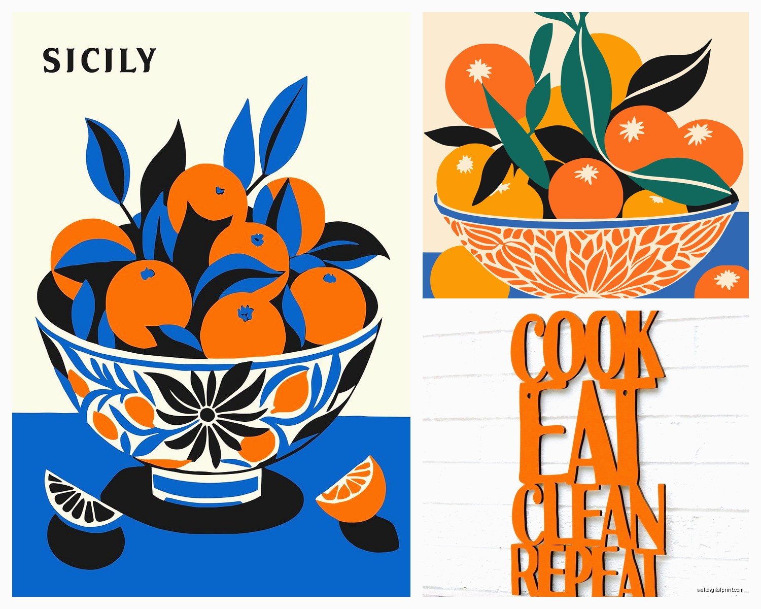 Orange Kitchen Wall Art: Citrus Warm Cooking Space Accents