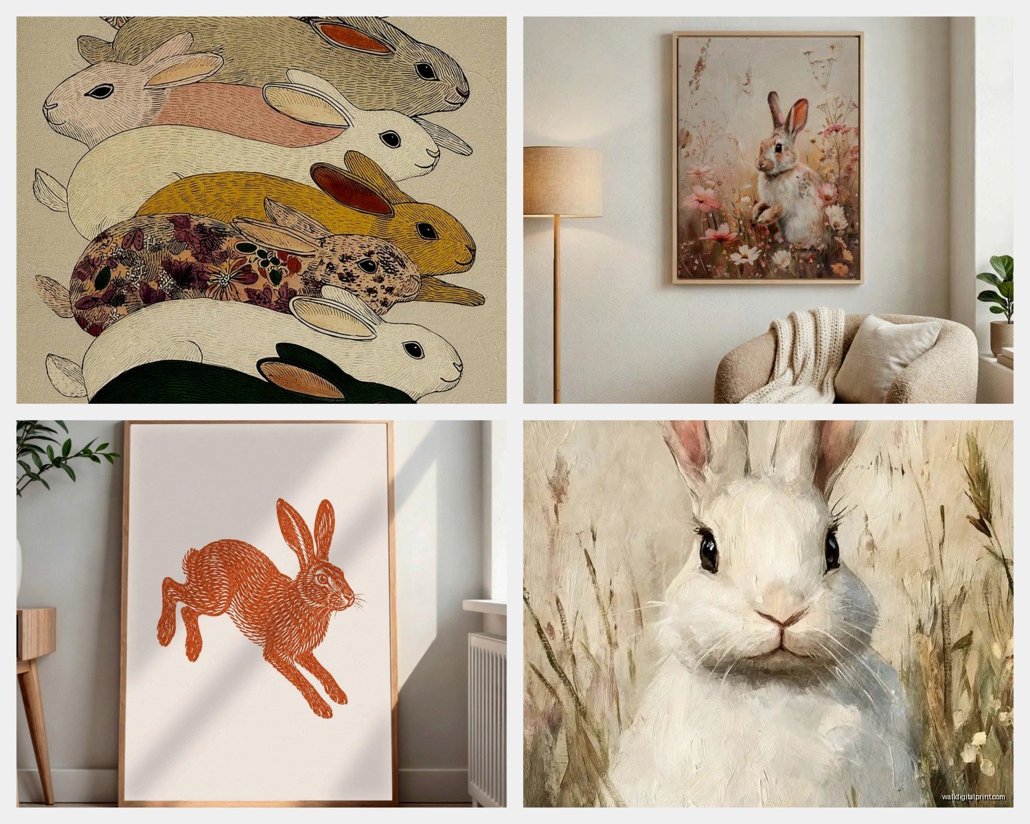 Rabbit Wall Art: Bunny Hare Woodland Easter Animal