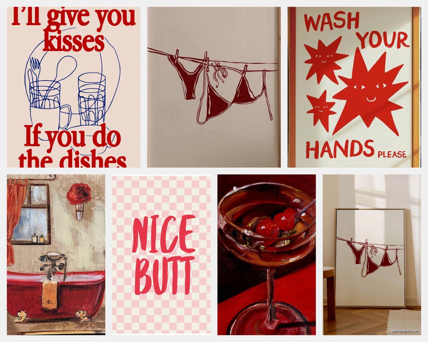 Red Bathroom Wall Art: Bold Crimson Bath Space Accents