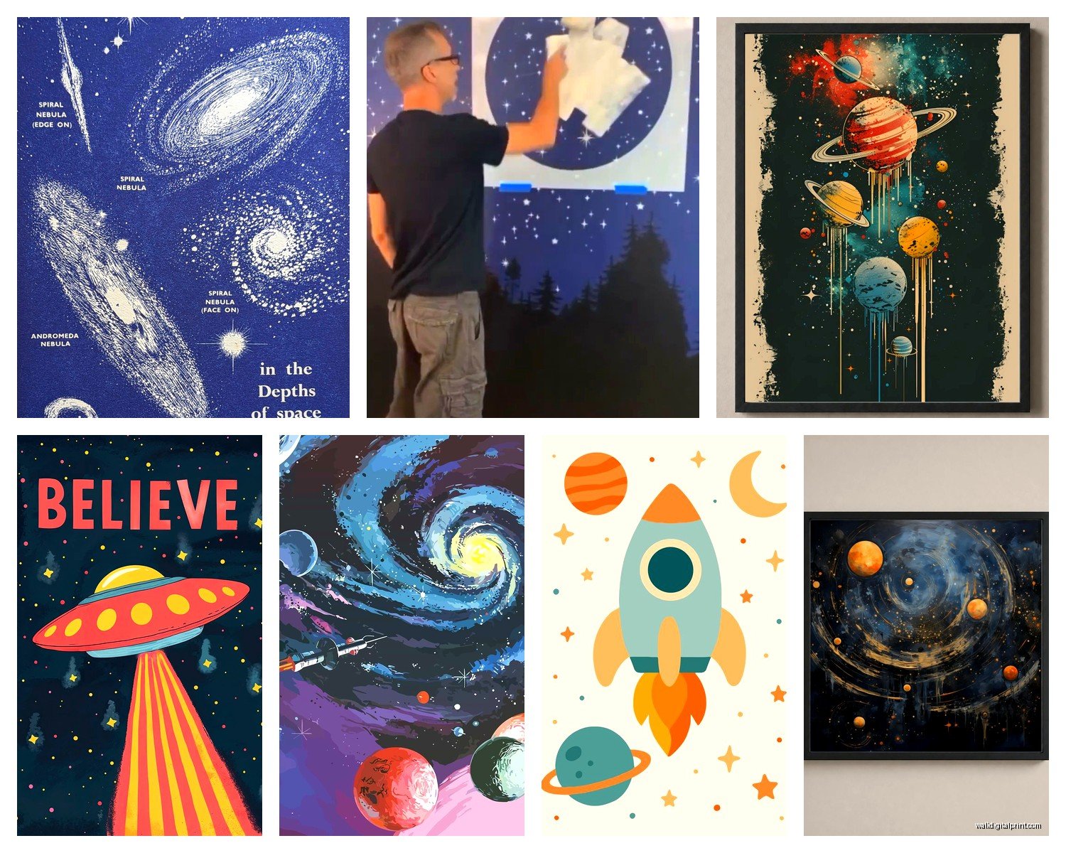 Space Wall Art: Galaxy Planets Astronaut Cosmos Decor