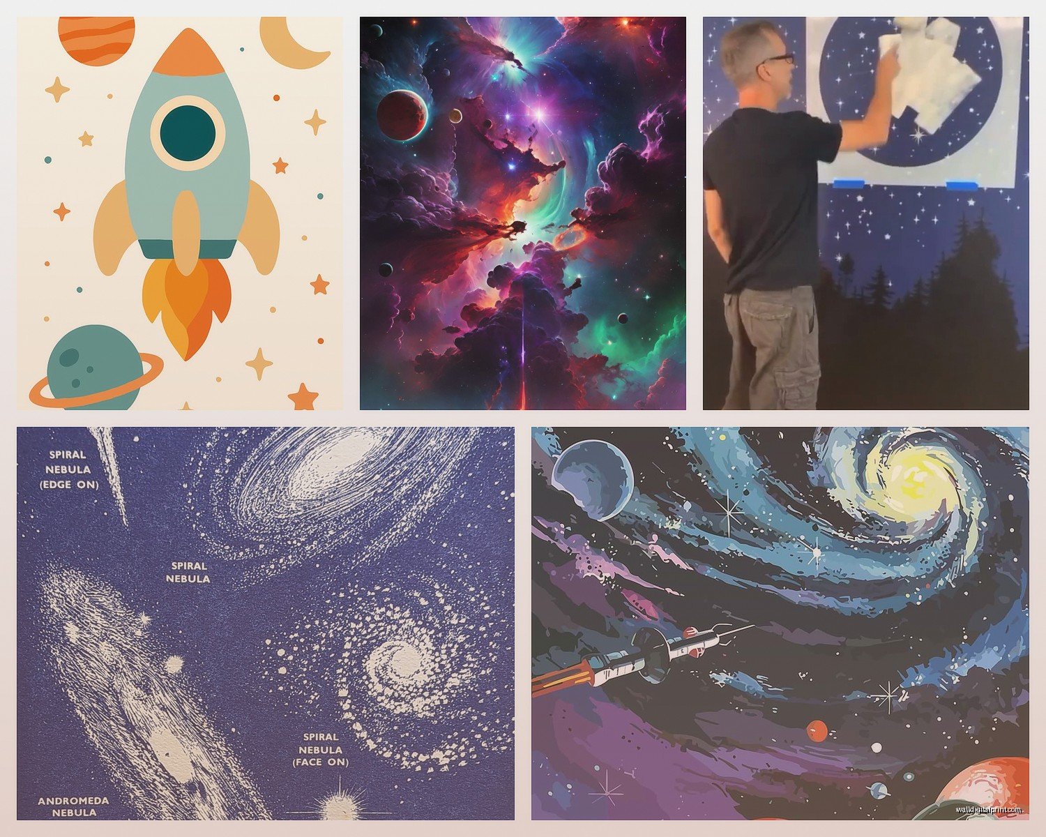 Space Wall Art: Galaxy Planets Astronaut Cosmos Decor