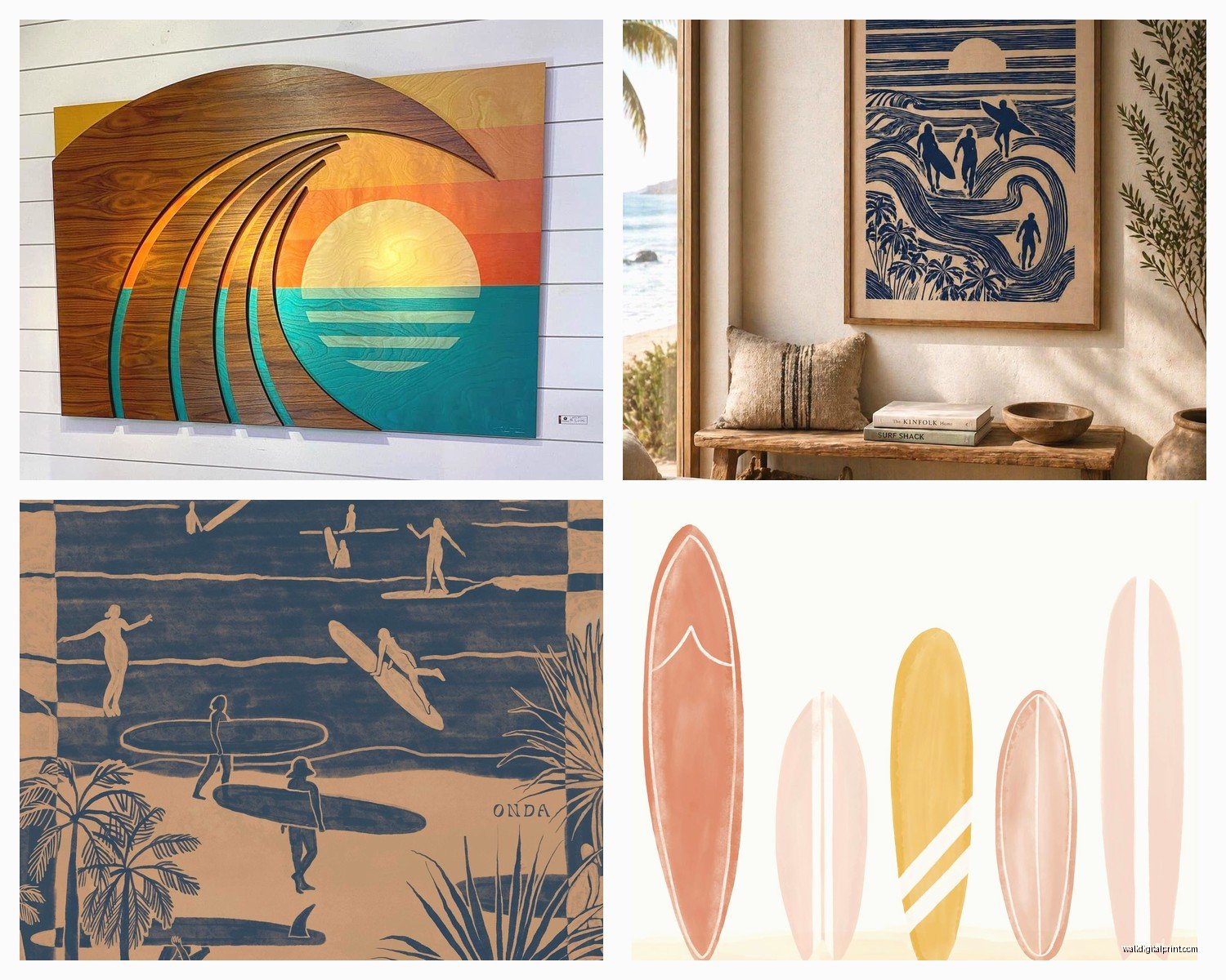 Surf Wall Art: Surfboard Wave Beach Ocean Surfing