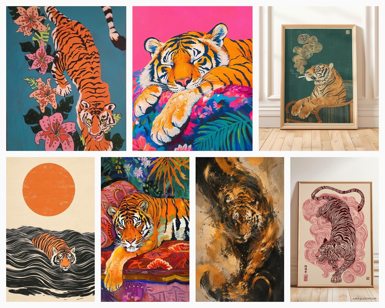 Tiger Wall Art: Big Cat Striped Jungle Powerful Animal