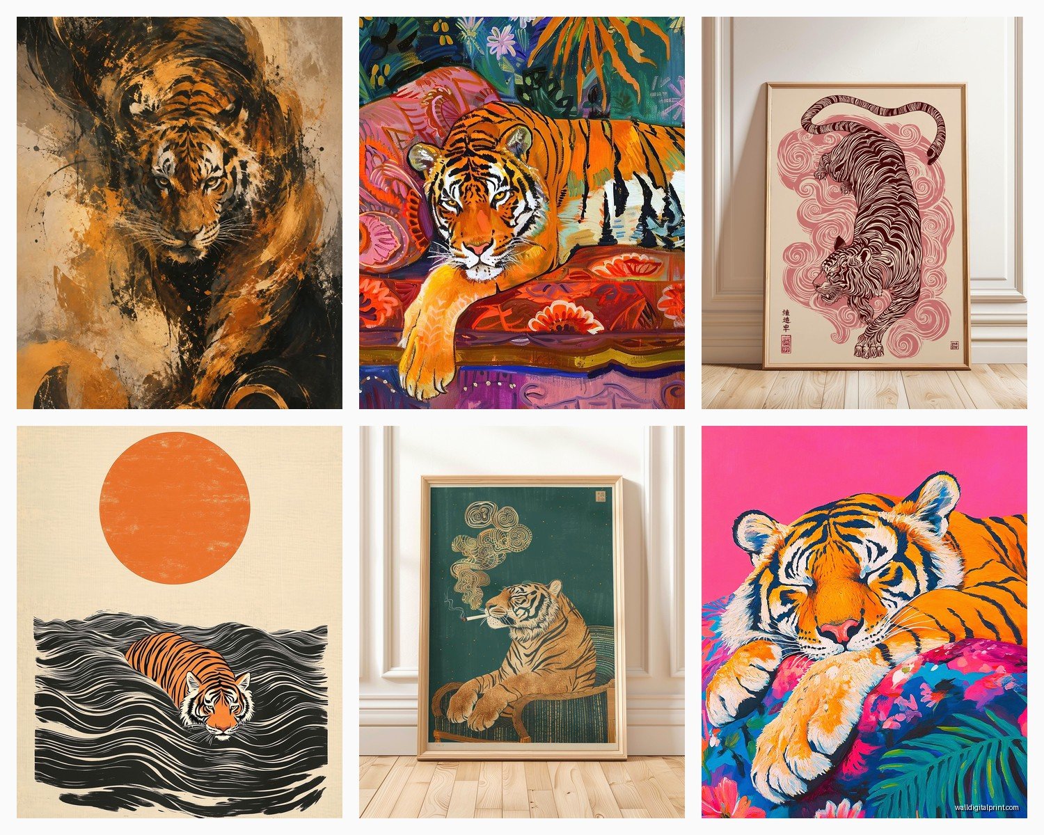 Tiger Wall Art: Big Cat Striped Jungle Powerful Animal