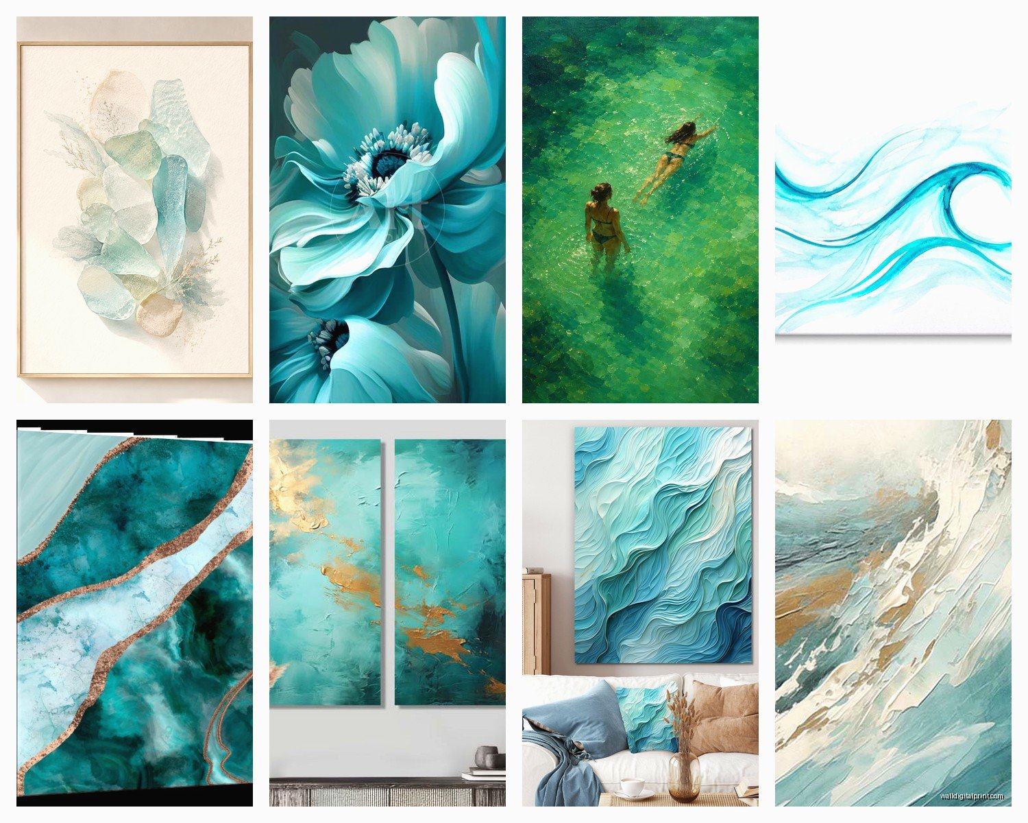 Turquoise Wall Art: Aqua Blue Green Ocean Tropical Color