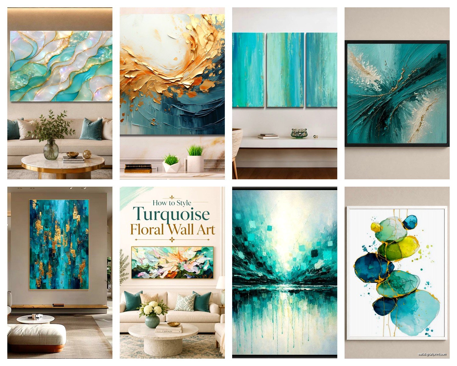 Turquoise Wall Art for Living Room: Aqua Blue Main Space