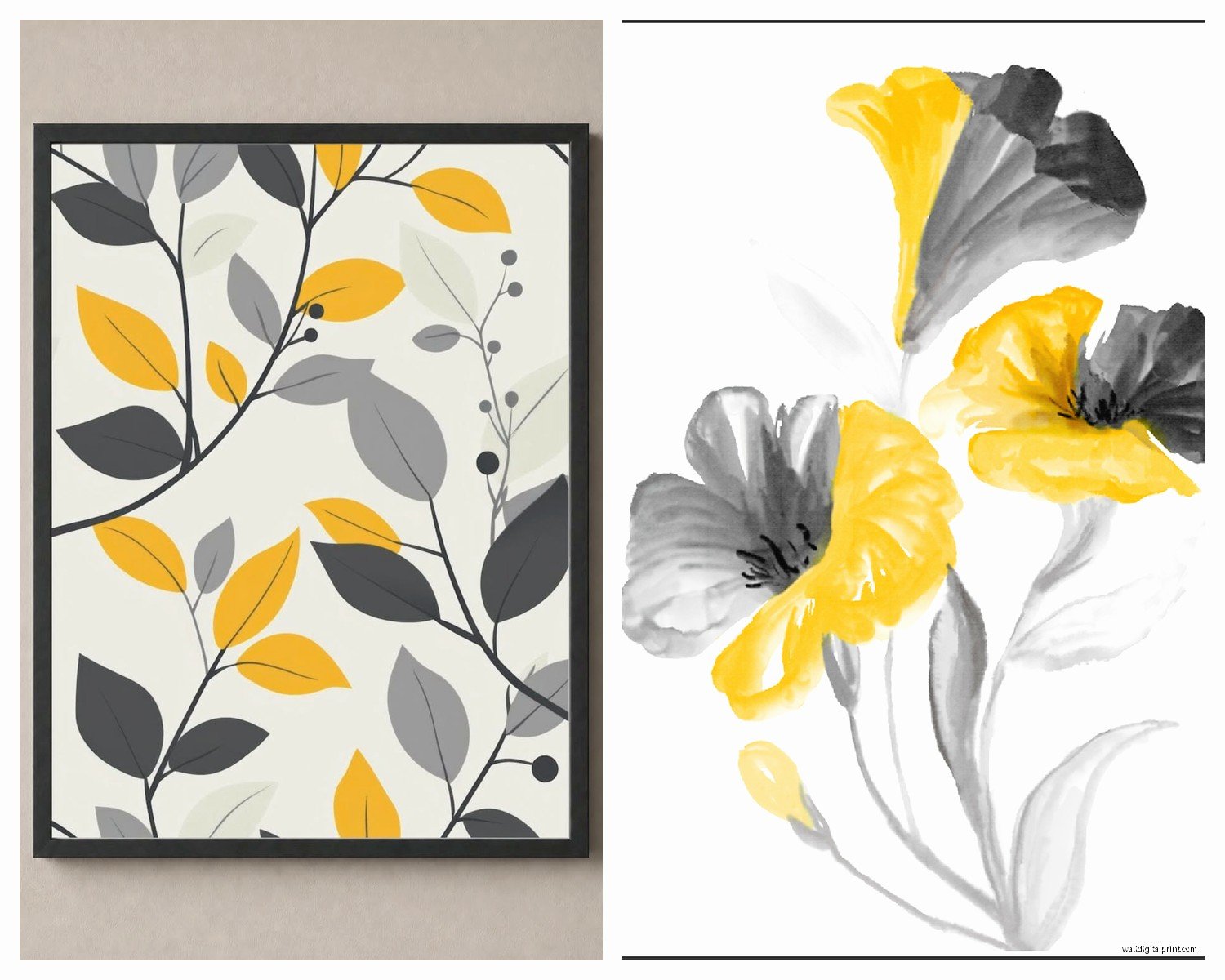 Yellow and Grey Wall Art: Sunny Neutral Cheerful Combo