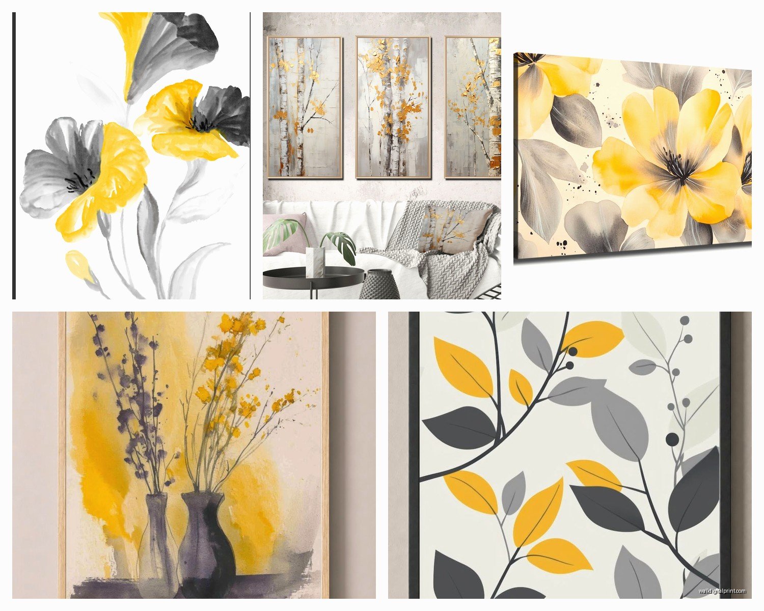 Yellow and Grey Wall Art: Sunny Neutral Cheerful Combo