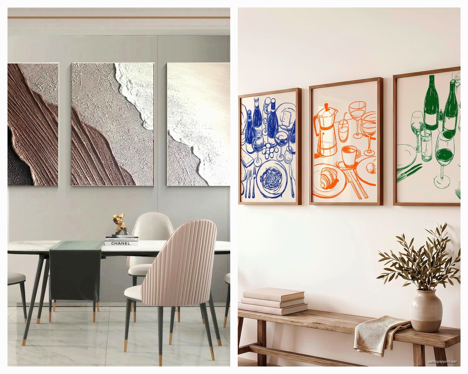 3 Piece Wall Art for Dining Room: Triptych Eating Space Sets