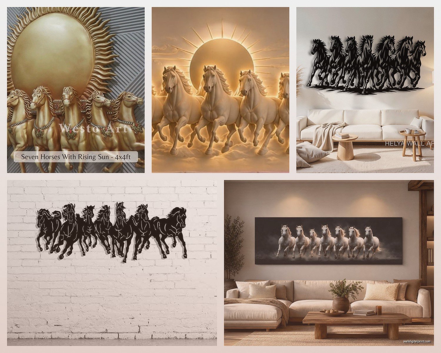 7 Running Horses Wall Art: Vastu Feng Shui Prosperity Symbol