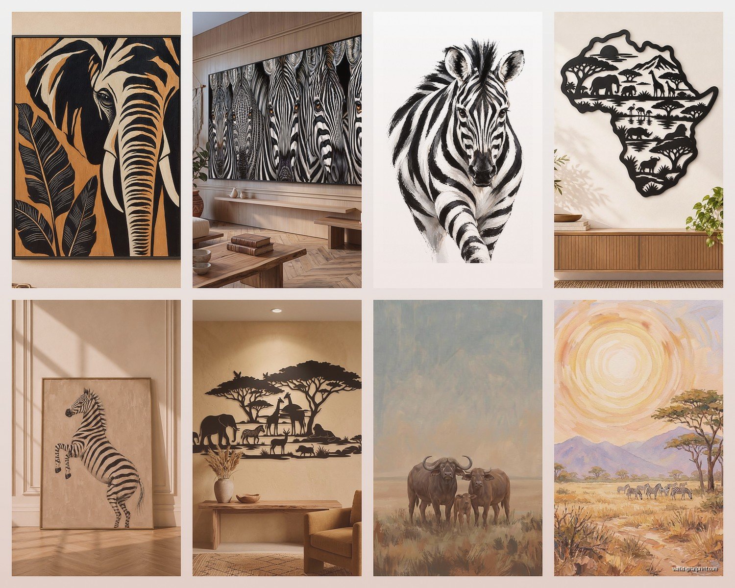 African Animal Wall Art: Safari Wildlife Big Five Decor
