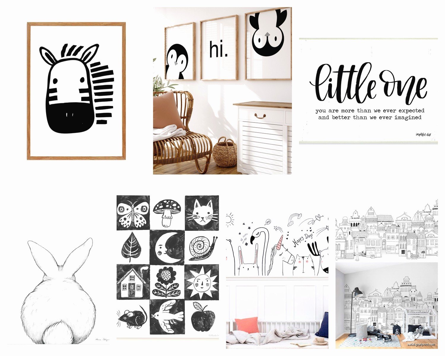 Black and White Nursery Wall Art: Monochrome Baby Room Decor