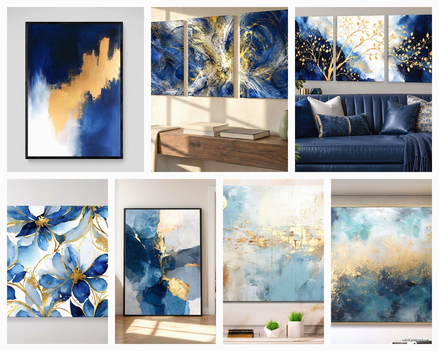 Blue and Gold Wall Art: Ocean Sky Metallic Luxury Combo