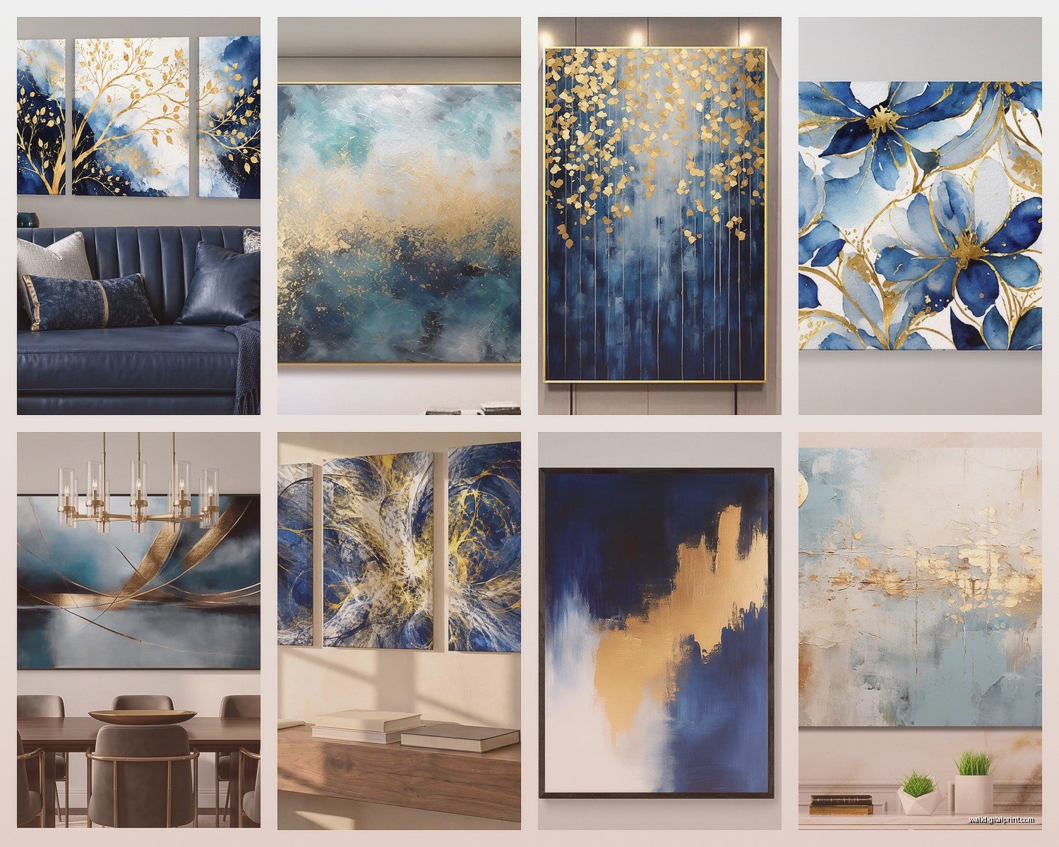Blue and Gold Wall Art: Ocean Sky Metallic Luxury Combo