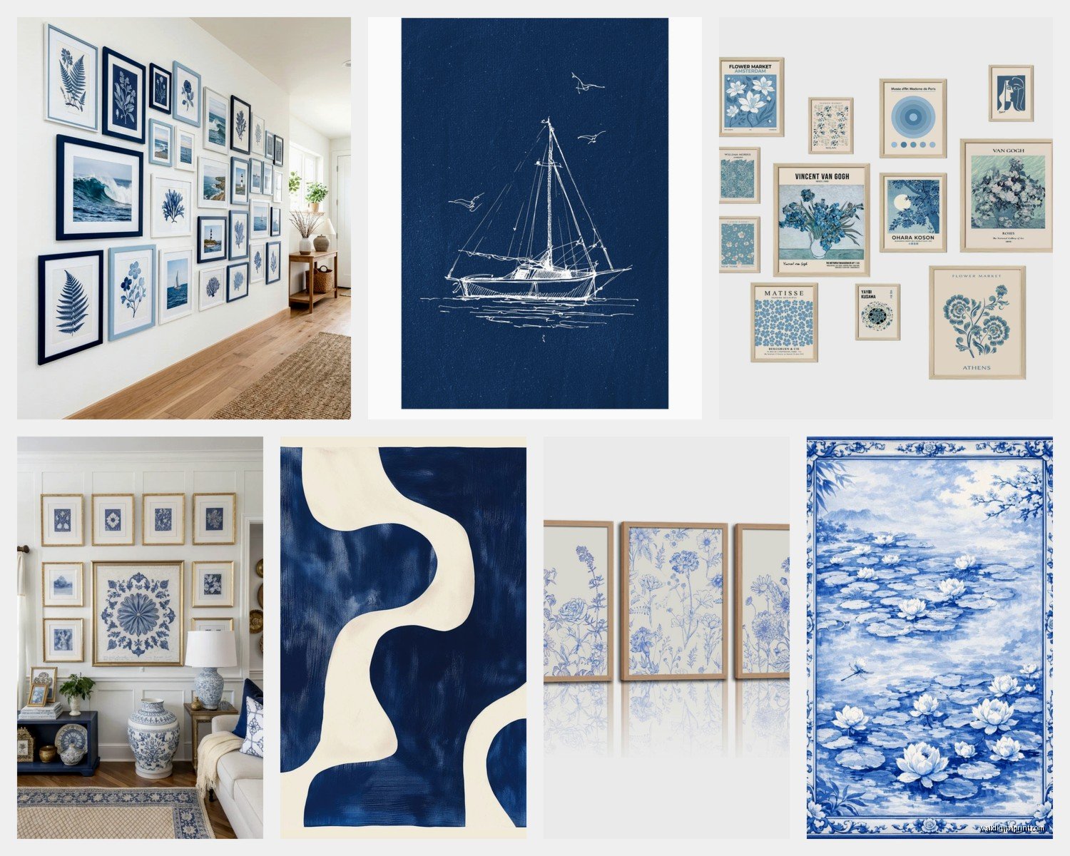 Blue and White Wall Art: Classic Nautical Coastal Combo