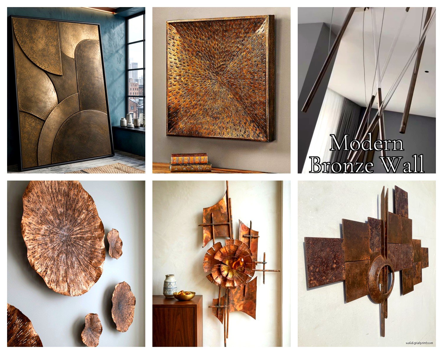 Bronze Wall Art: Antique Copper Metal Warm Tone Sculpture