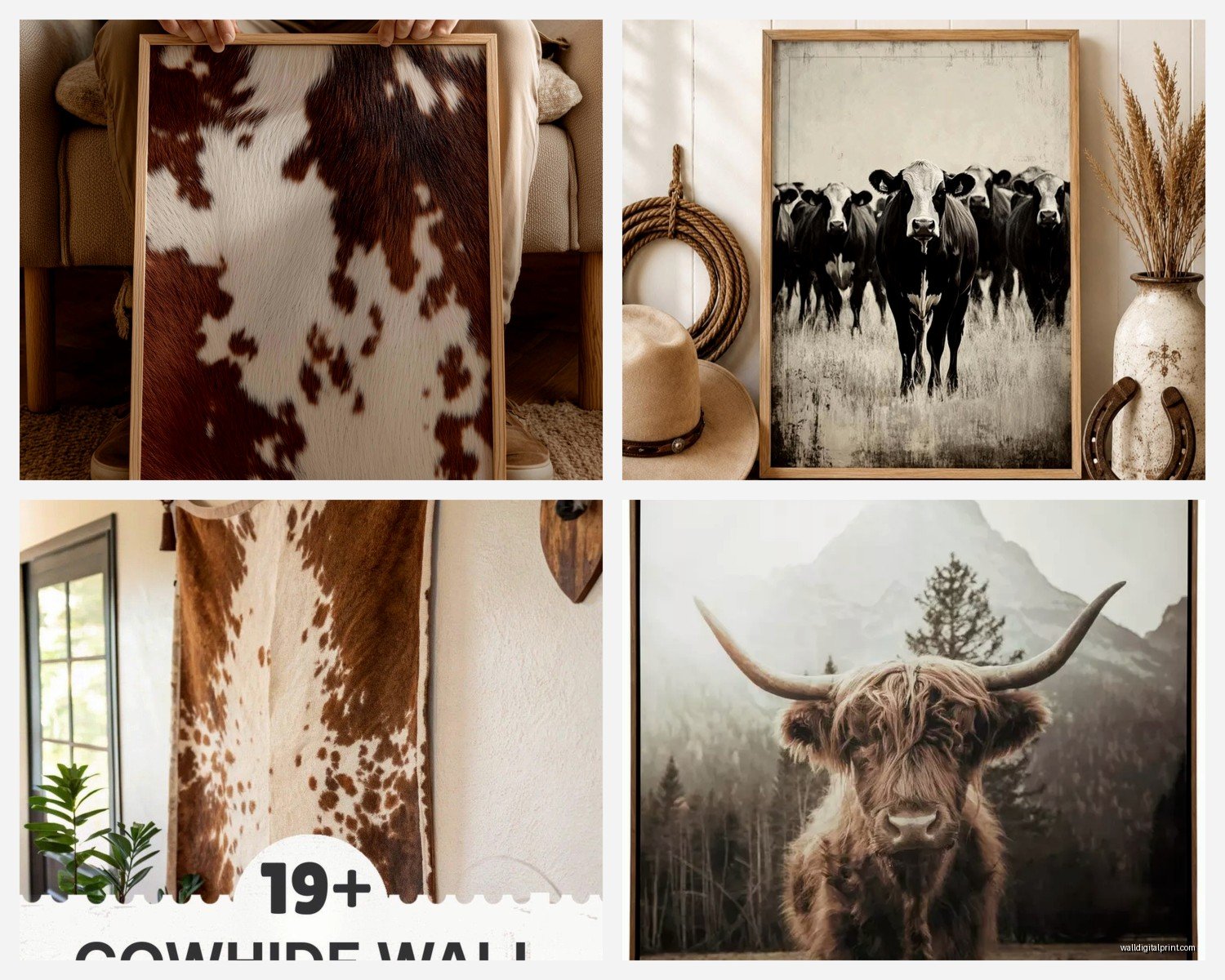 Cow Print Wall Art: Black White Animal Pattern Farmhouse