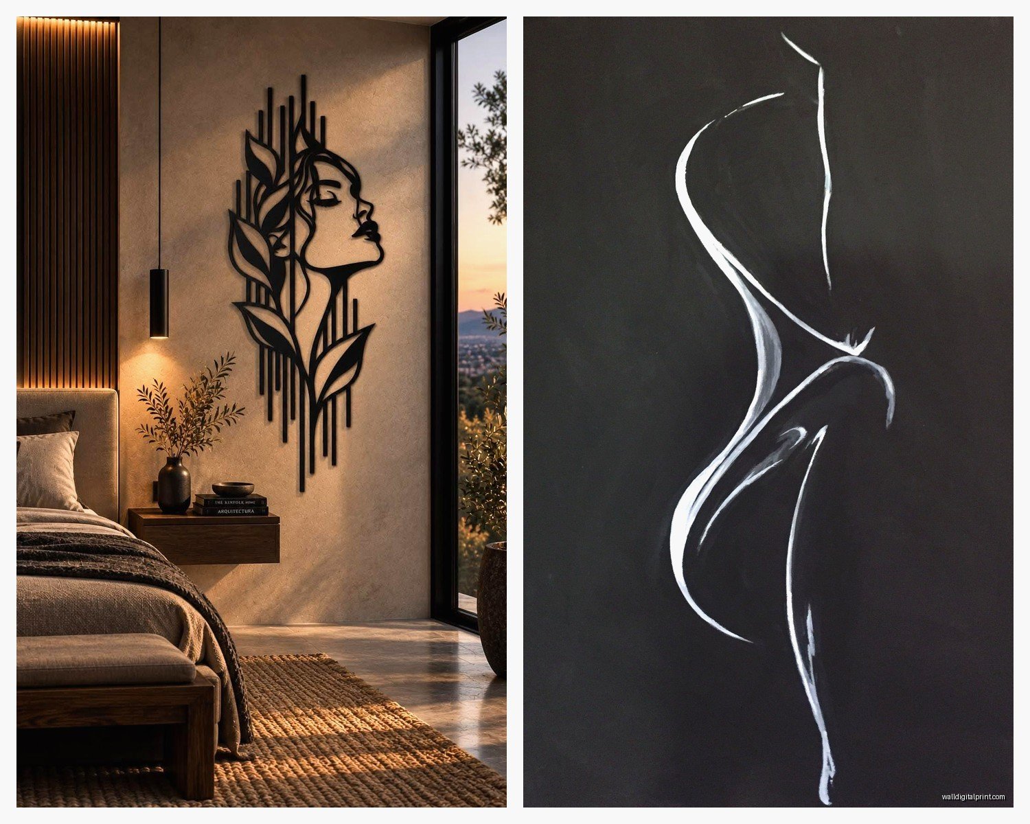 Female Silhouette Wall Art: Woman Figure Shadow Profile