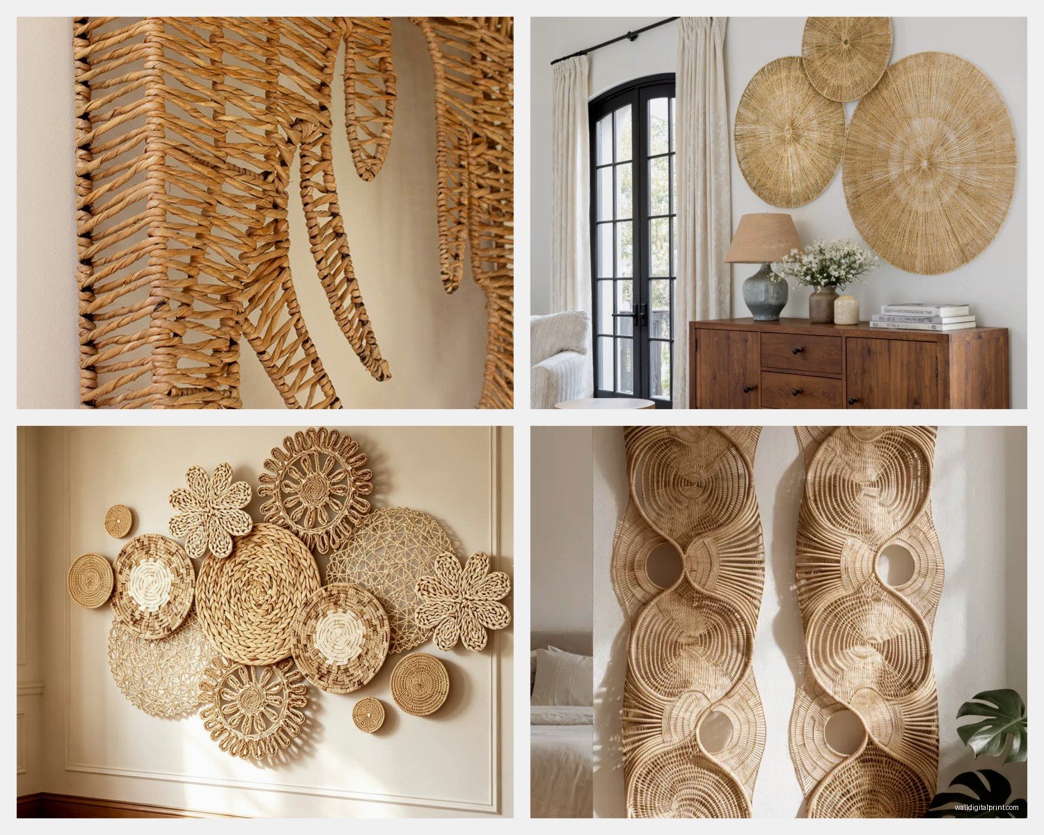 Flat Rattan Wall Art: Woven Natural Fiber Basket Designs
