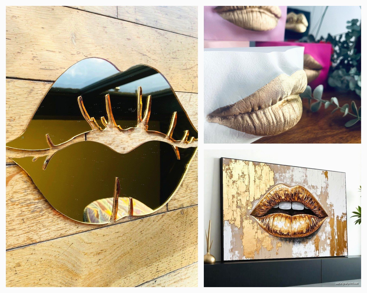 Gold Lips Wall Art: Metallic Kiss Beauty Fashion Statement