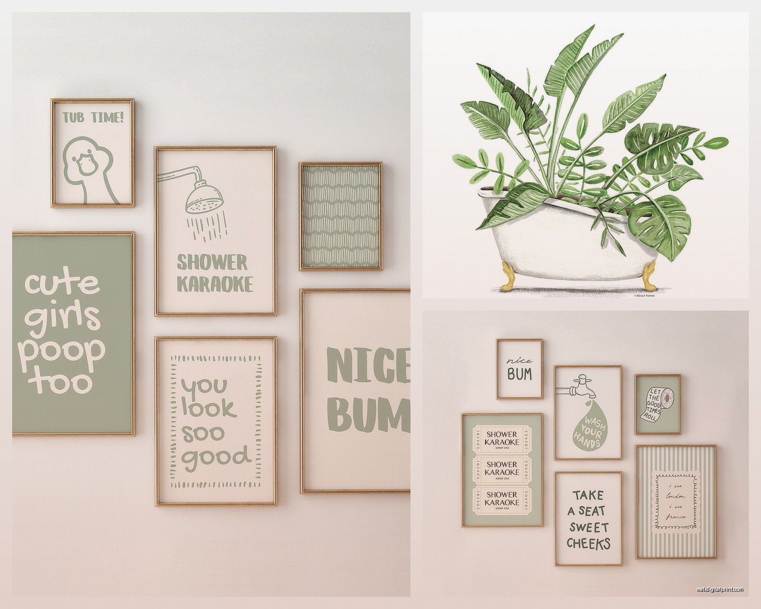 Green Bathroom Wall Art: Nature Emerald Bath Space Decor
