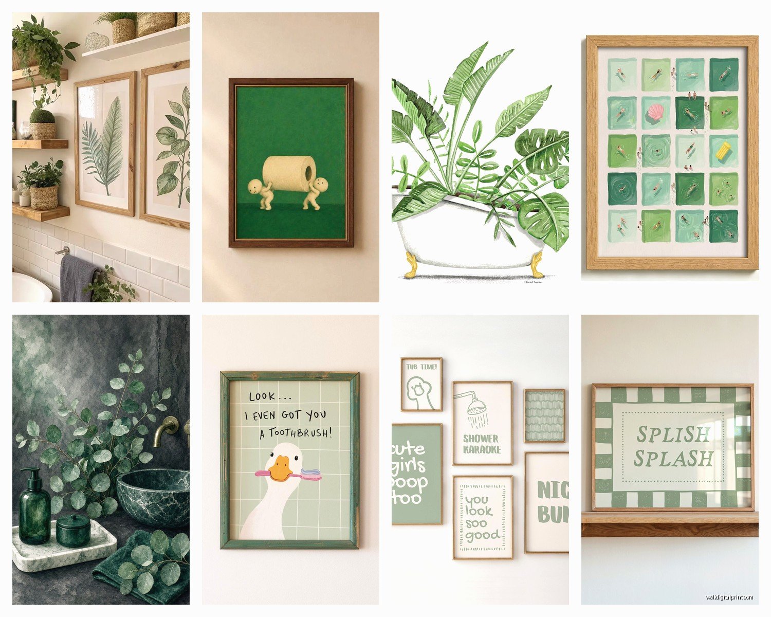 Green Bathroom Wall Art: Nature Emerald Bath Space Decor