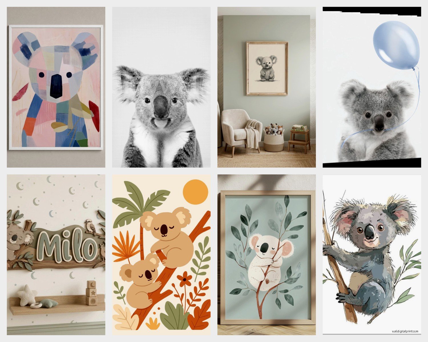 Koala Wall Art: Australian Eucalyptus Bear Cute Animal