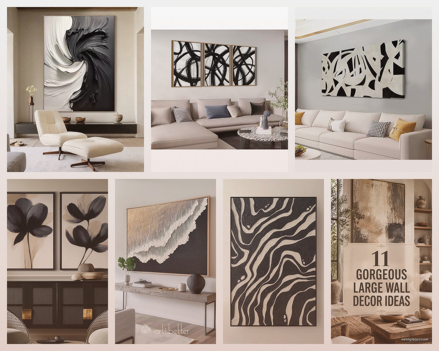Large Black and White Wall Art for Living Room: Oversized Monochrome