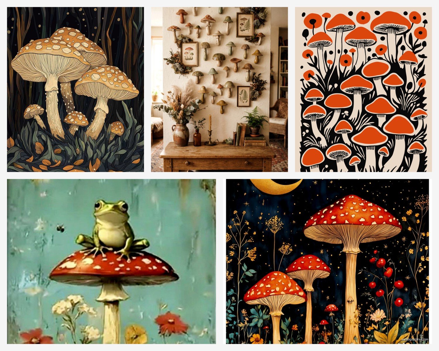 Mushroom Wall Art: Fungi Forest Psychedelic Nature Decor