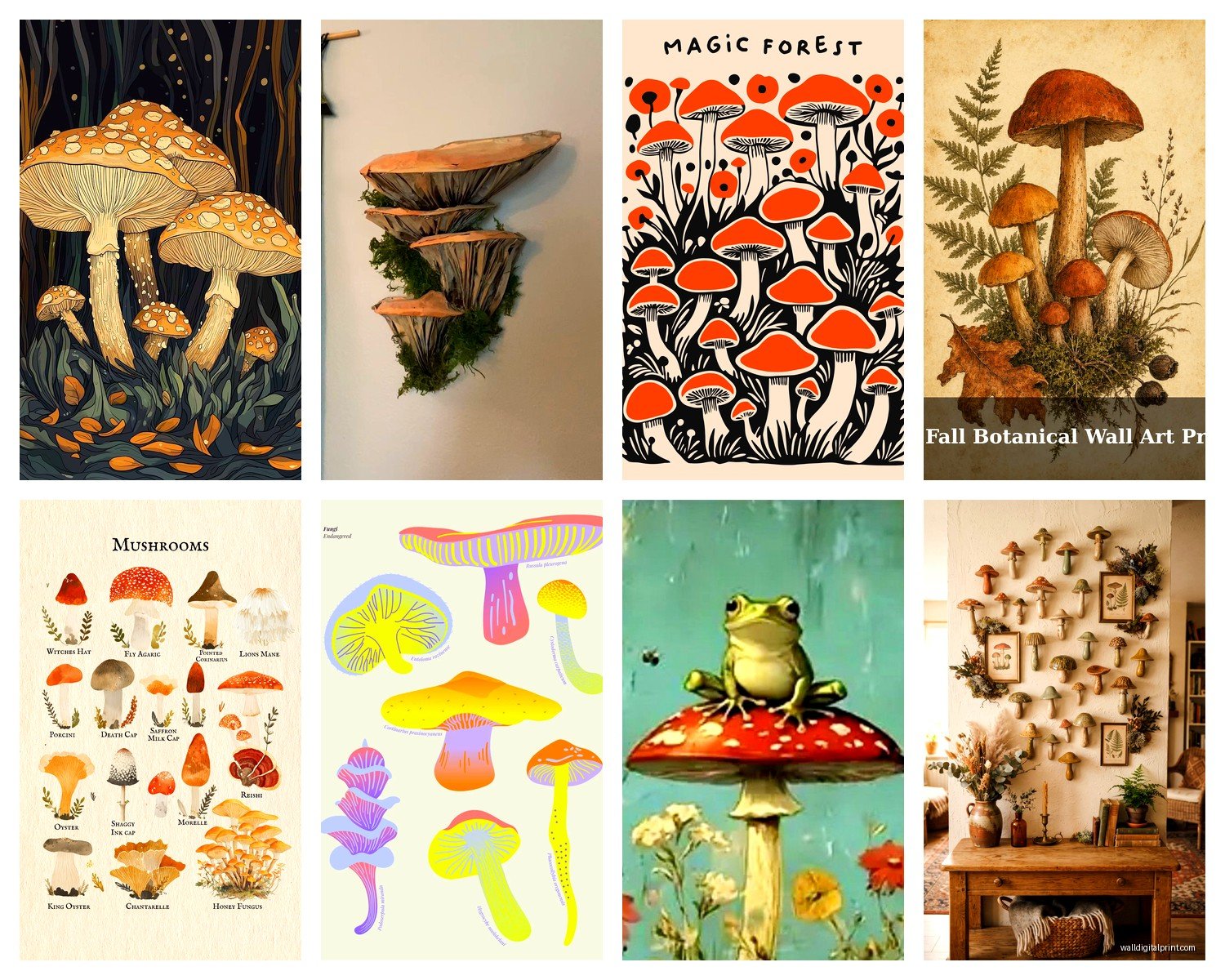 Mushroom Wall Art: Fungi Forest Psychedelic Nature Decor