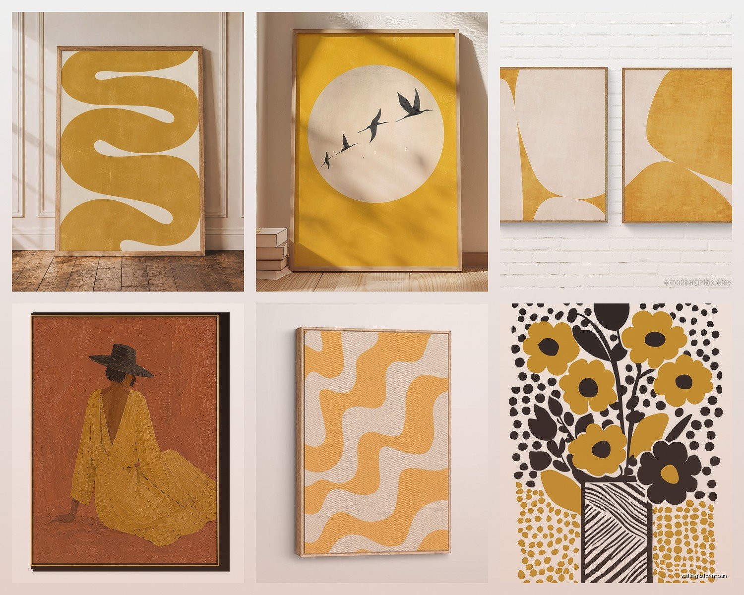Mustard Wall Art: Yellow Gold Warm Retro Color Designs
