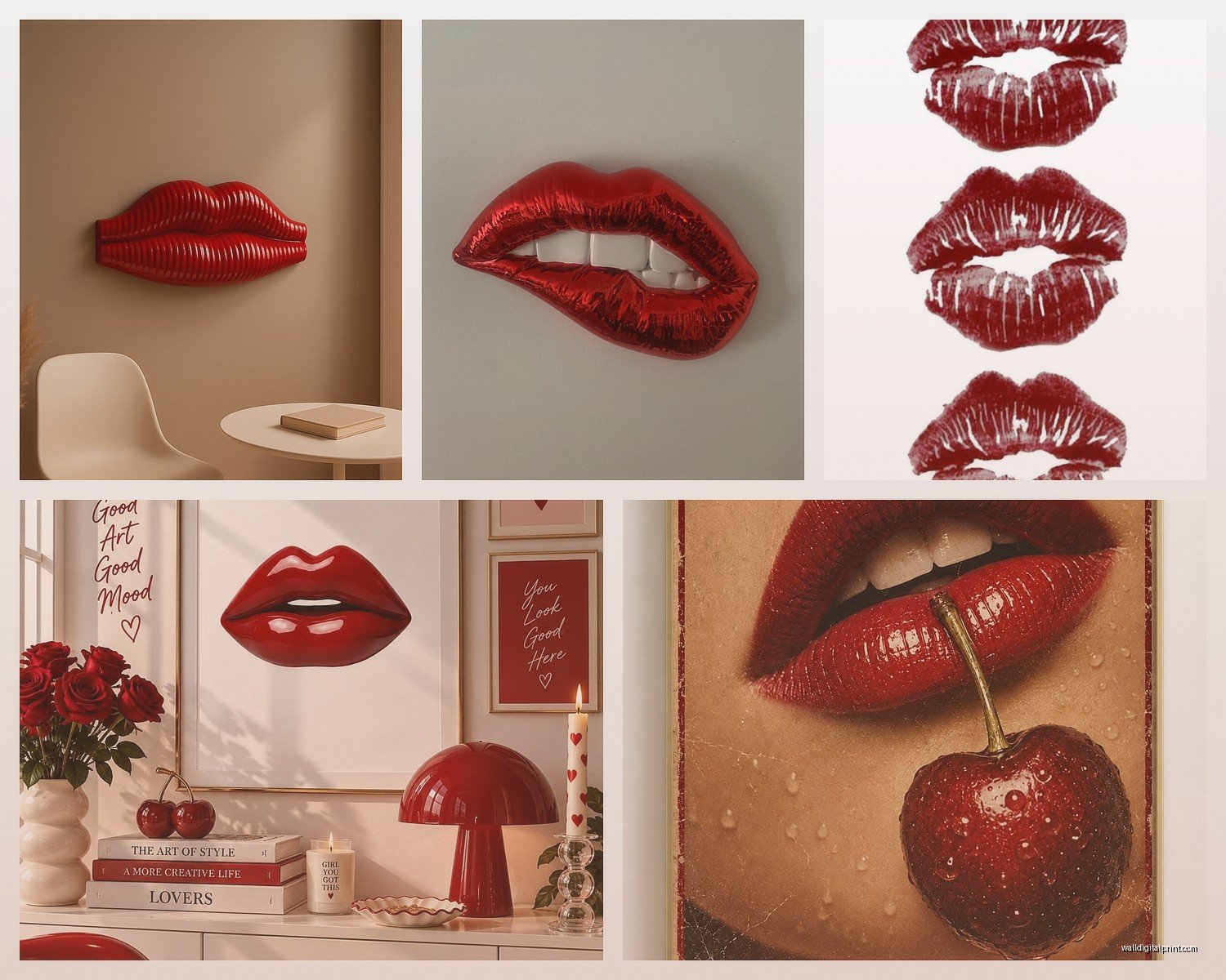 Red Lips Wall Art: Kiss Mouth Beauty Glamour Fashion