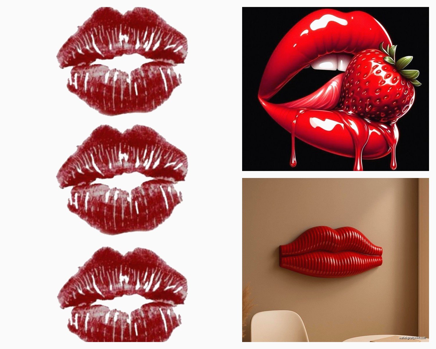 Red Lips Wall Art: Kiss Mouth Beauty Glamour Fashion