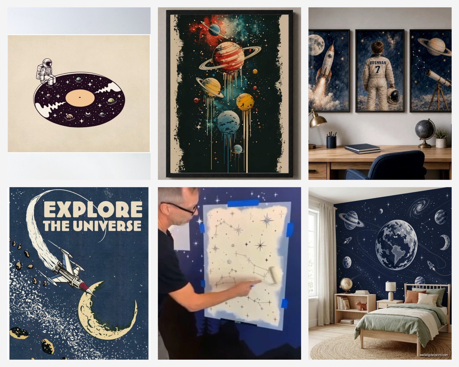 Space Themed Wall Art: Galaxy Astronaut Rocket Cosmos Decor