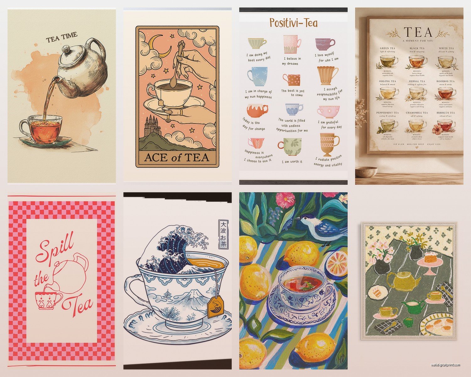 Tea Wall Art: Teapot Cup Zen Kitchen Break Room Decor