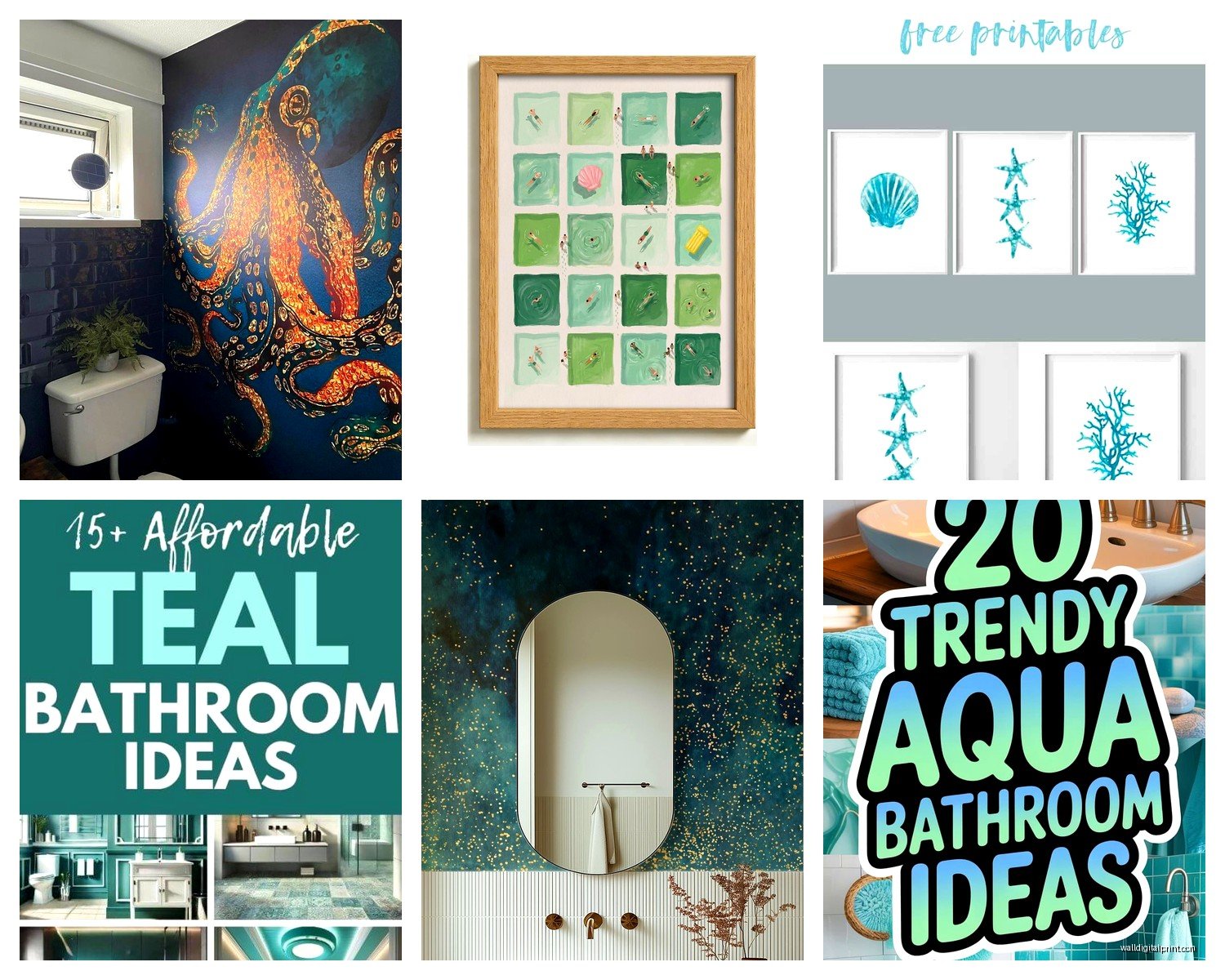 Teal Bathroom Wall Art: Turquoise Blue Bath Space Decor