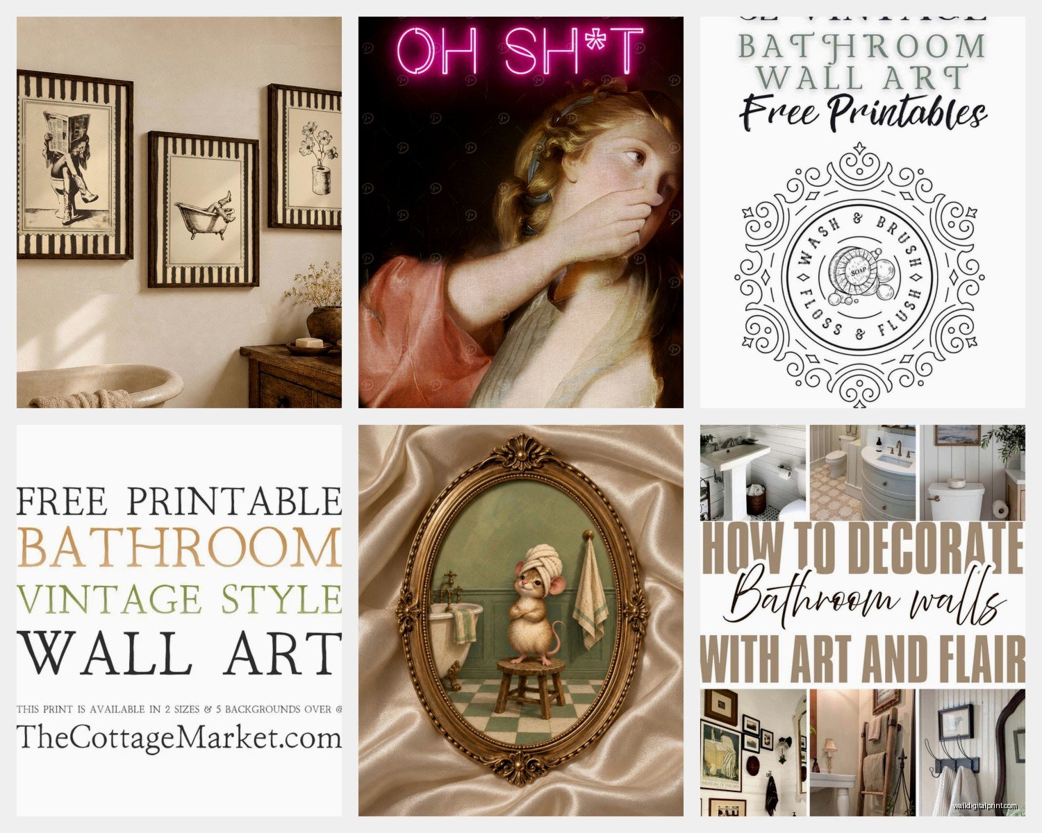 Vintage Bathroom Wall Art: Retro Antique Bath Decor